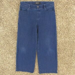 Betabrand Jeans Women's Large Petite Dark Wash‎ Wide Leg Pull On High Rise Denim